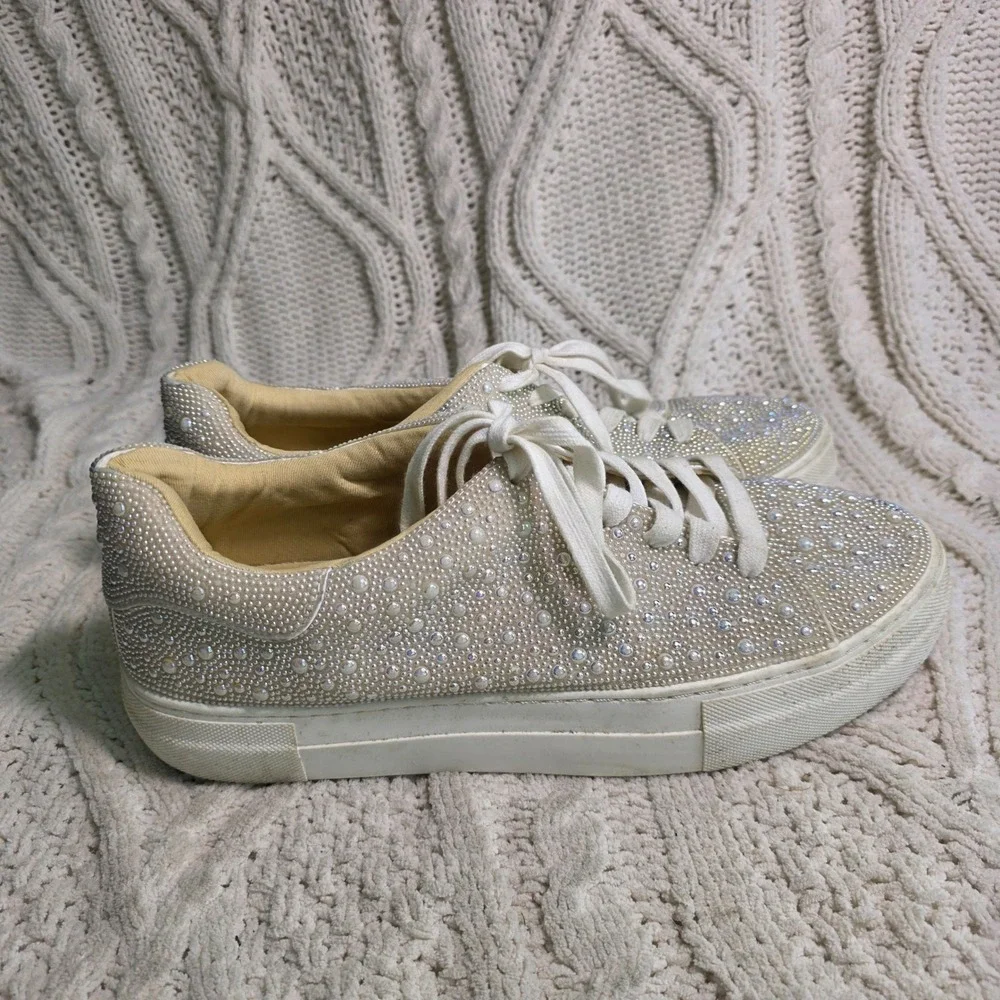 Betsey Johnson Sneakers Ivory Rhinestone Pearl Bridal Platform Womens 11